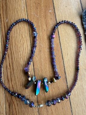 Aura crystal Necklace w/Amethyst chips ( Northern Lights smile ) OOAK